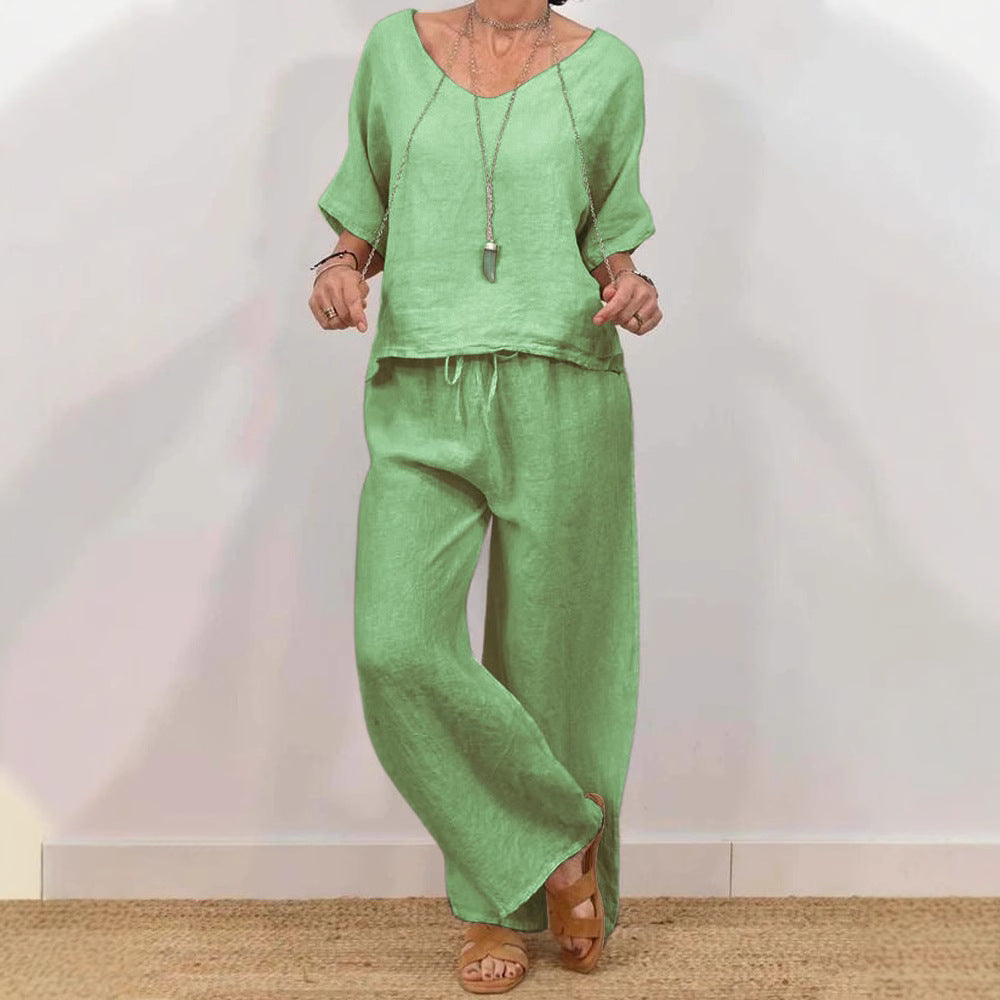 Women’s Multi Color Two Piece Set V Neck Top & Pants FitiqueFit