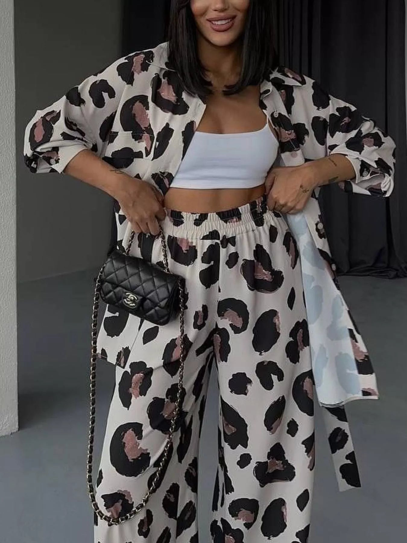 Leopard Print Relaxed Fit Shirt and Pants Two-Piece Set New Era Fashion LLc