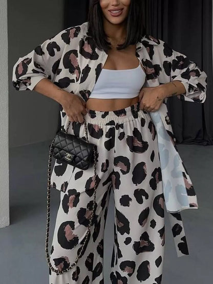 Leopard Print Relaxed Fit Shirt and Pants Two-Piece Set New Era Fashion LLc