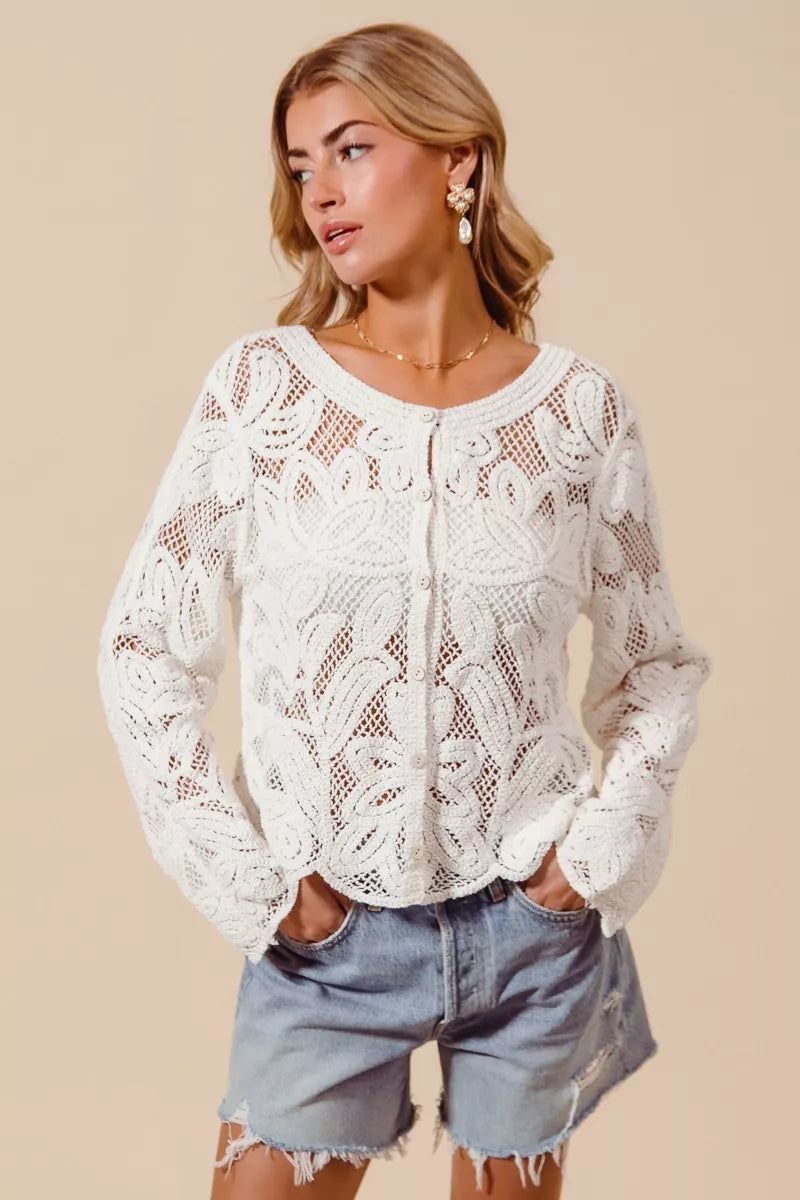 SO ME Button Front Floral Pattern Crochet Lace Cardigan New Era Fashion LLc