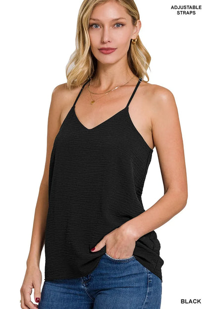 Zenana Woven Airflow Adjustable Strap V-Neck Cami Montret