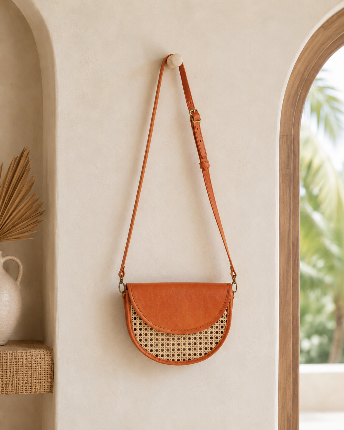 Raja Leather and Cane Crossbody Village Thrive
