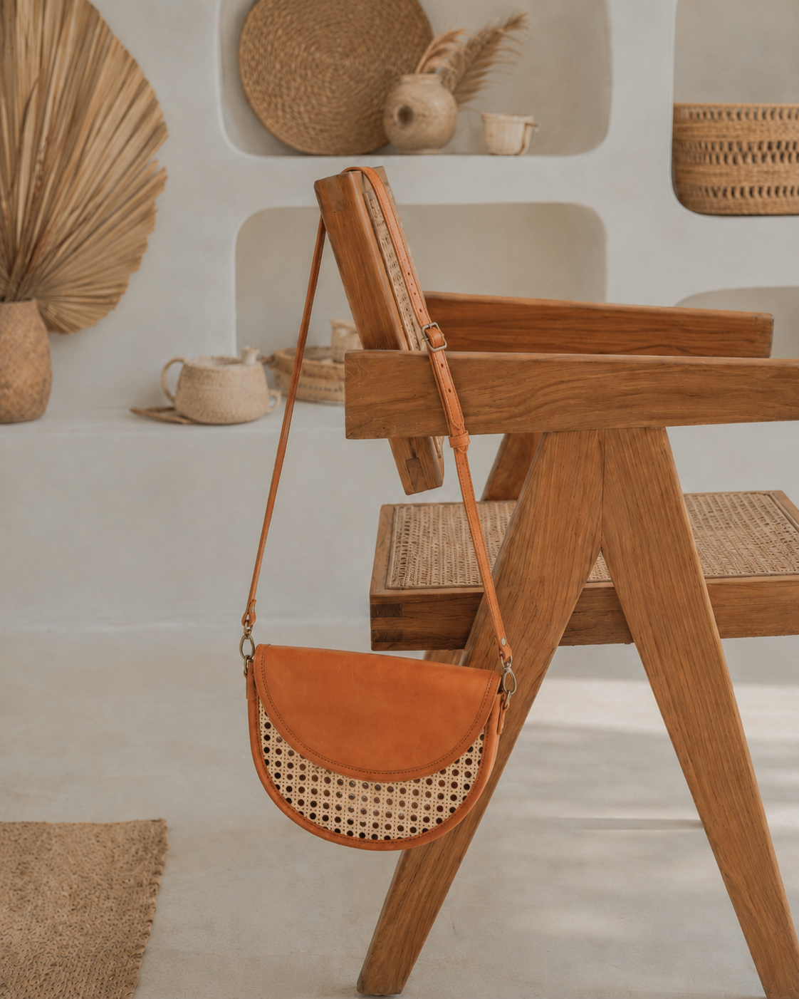 Raja Leather and Cane Crossbody Village Thrive
