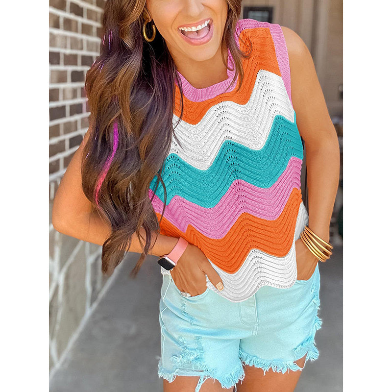 Women’s Rainbow-Striped Cropped Sweater Vest FitiqueFit