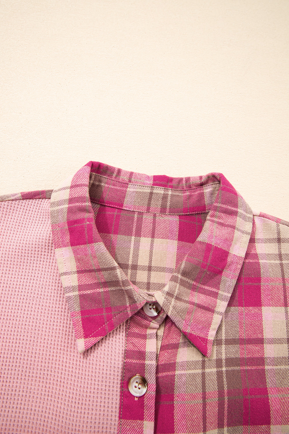Pink Waffle Patch Pocket Plaid Patchwork Plus Size Shirt Garden Naked Curves