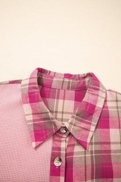 Pink Waffle Patch Pocket Plaid Patchwork Plus Size Shirt Garden Naked Curves