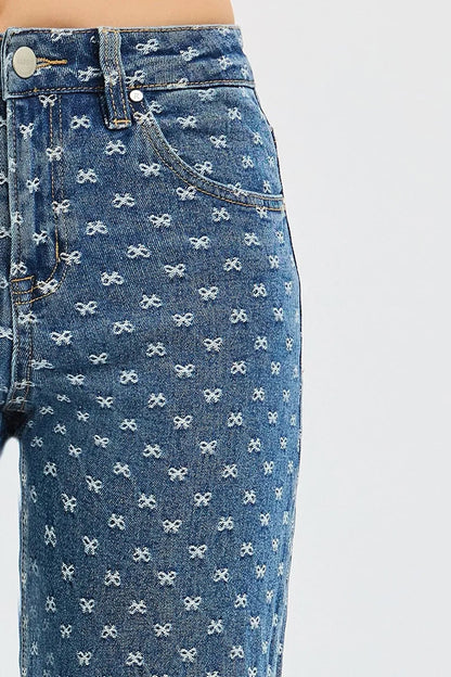 RISEN High Rise Wide Leg Bow Embroidered Jeans West2East Surf