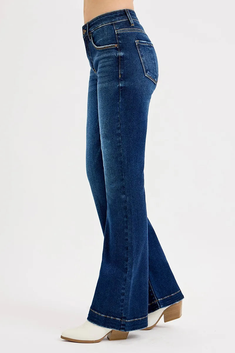 RISEN Full SIze Tummy Control Mid Rise Flare Jeans Plus SIze West2East Surf