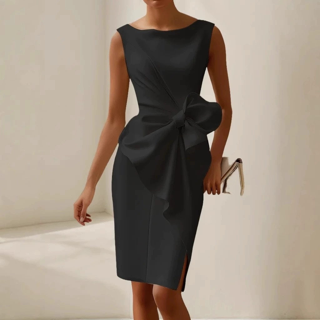 Women's Bow-Knot Sleeveless Midi Dress – High Waist A-Line FitiqueFit