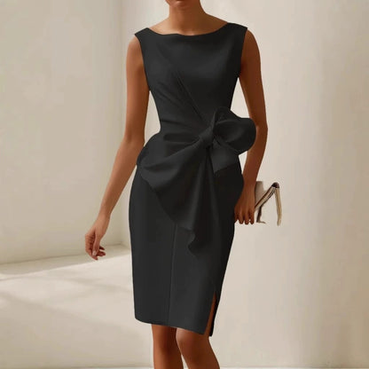 Women's Bow-Knot Sleeveless Midi Dress – High Waist A-Line FitiqueFit