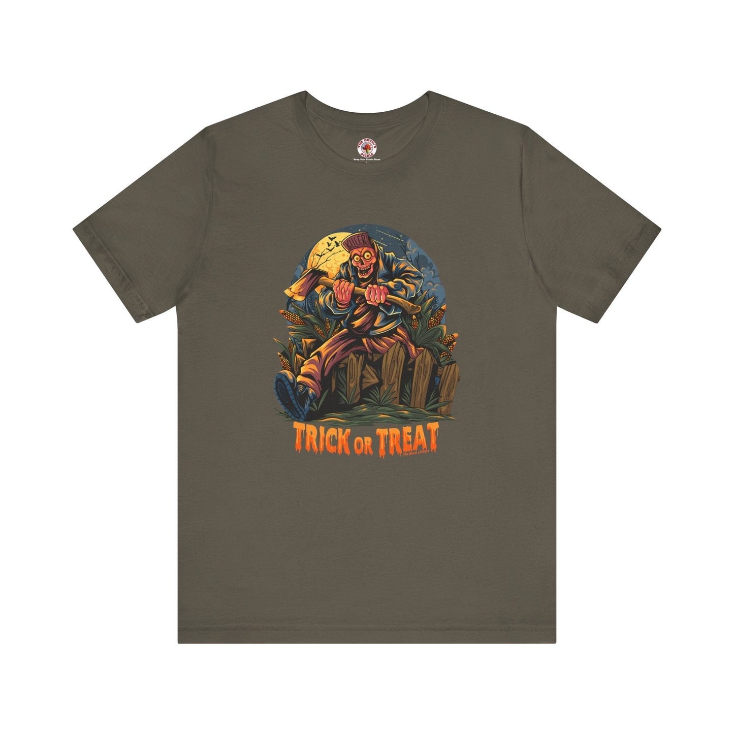 Axe Wielding Zombie Trick or Treat T-Shirt The Devil's Pickle