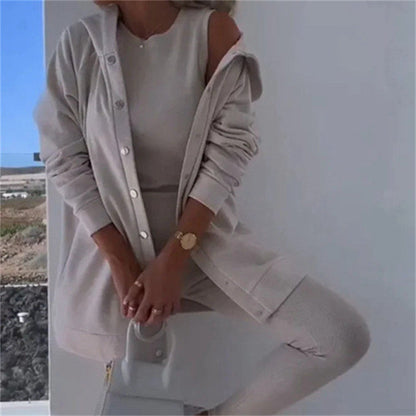 Women's Fashion Sports And Leisure Hooded Sweater Vest Pants Three-piece Set See size chart under “more details” The Fashion Celestial