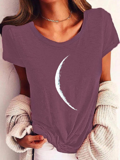 Wide Collar Printed T-Shirt – Casual Short Sleeve Top for Women FitiqueFit