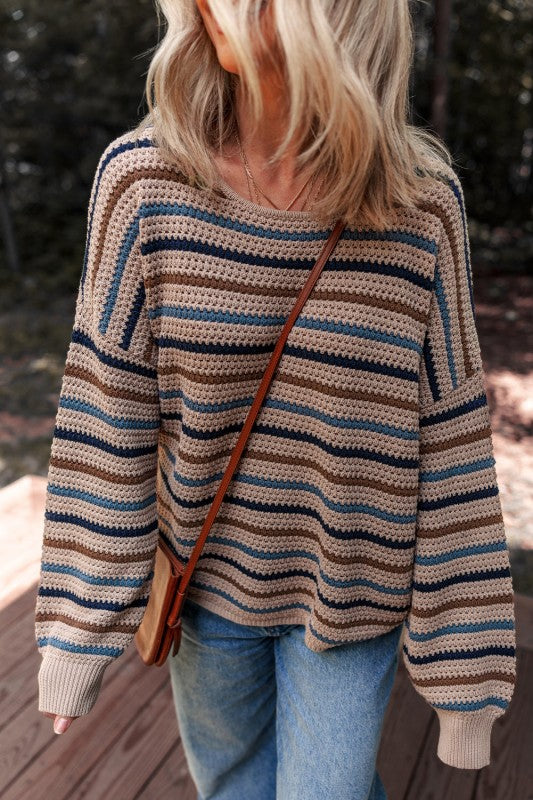 Stripe Drop Shoulder Round Neck Sweater Shop Style & More | Fresh Looks, Everyday Deals & Free Shipping