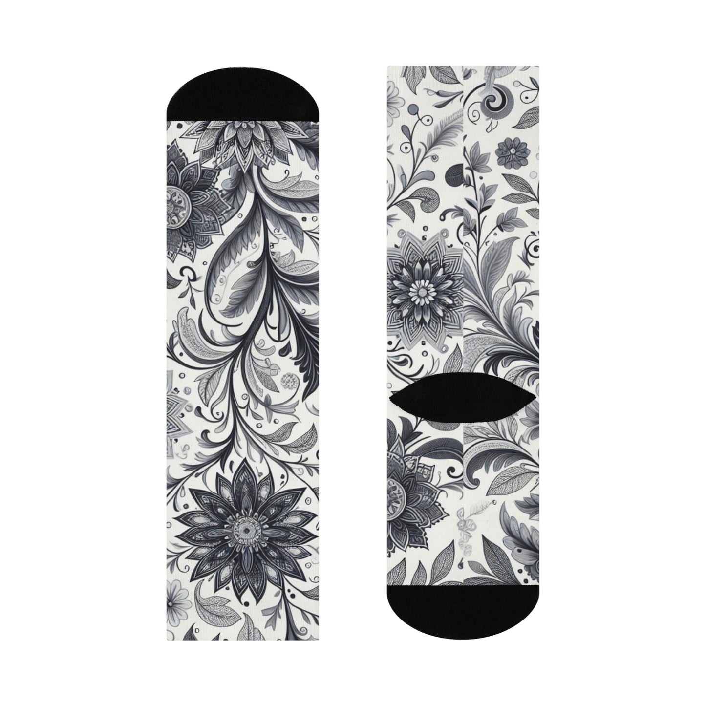 Floral Pattern Cushioned Crew Socks, Cozy Footwear for Relaxation, Gifts for Her, Everyday Comfort Socks, Unique Sock Design Grayceful LLC