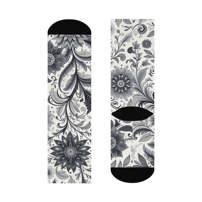 Floral Pattern Cushioned Crew Socks, Cozy Footwear for Relaxation, Gifts for Her, Everyday Comfort Socks, Unique Sock Design Grayceful LLC