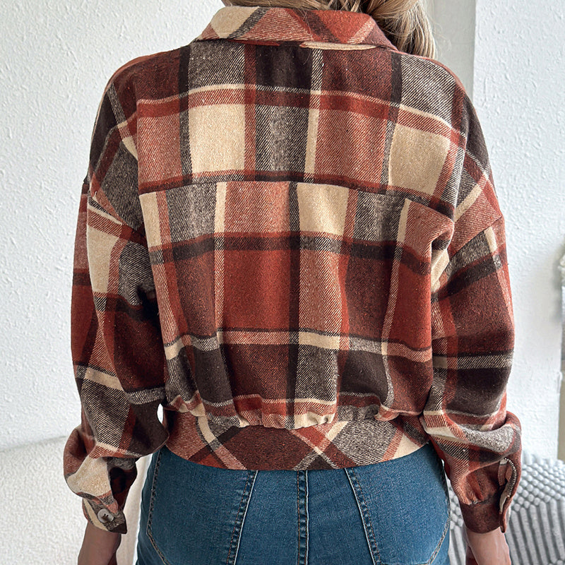 Plaid Shacket – Women’s Long-Sleeve Button-Down Shirt Jacket FitiqueFit