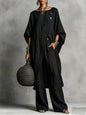 Women's Drop Shoulder Three-Quarter Sleeve Irregular Shirt & Pants Set FitiqueFit