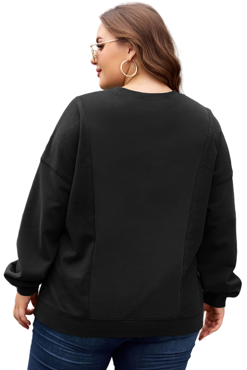 Apricot Loose Patchwork Crewneck Plus Size Sweatshirt Garden Naked Curves
