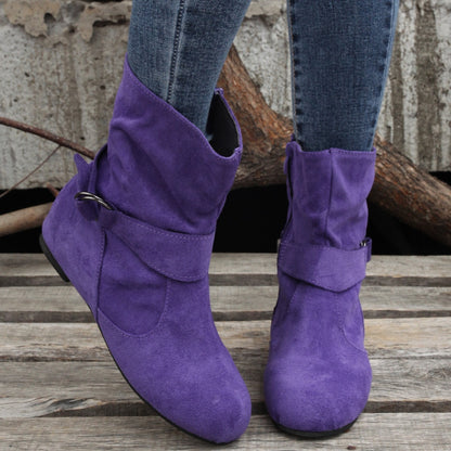 1.18inch Inner Height Increase Women's Short Boots with Flat Sole, Buckle Closure, Comfortable, Warm, and Lightweight, Women Shoes NovaCart