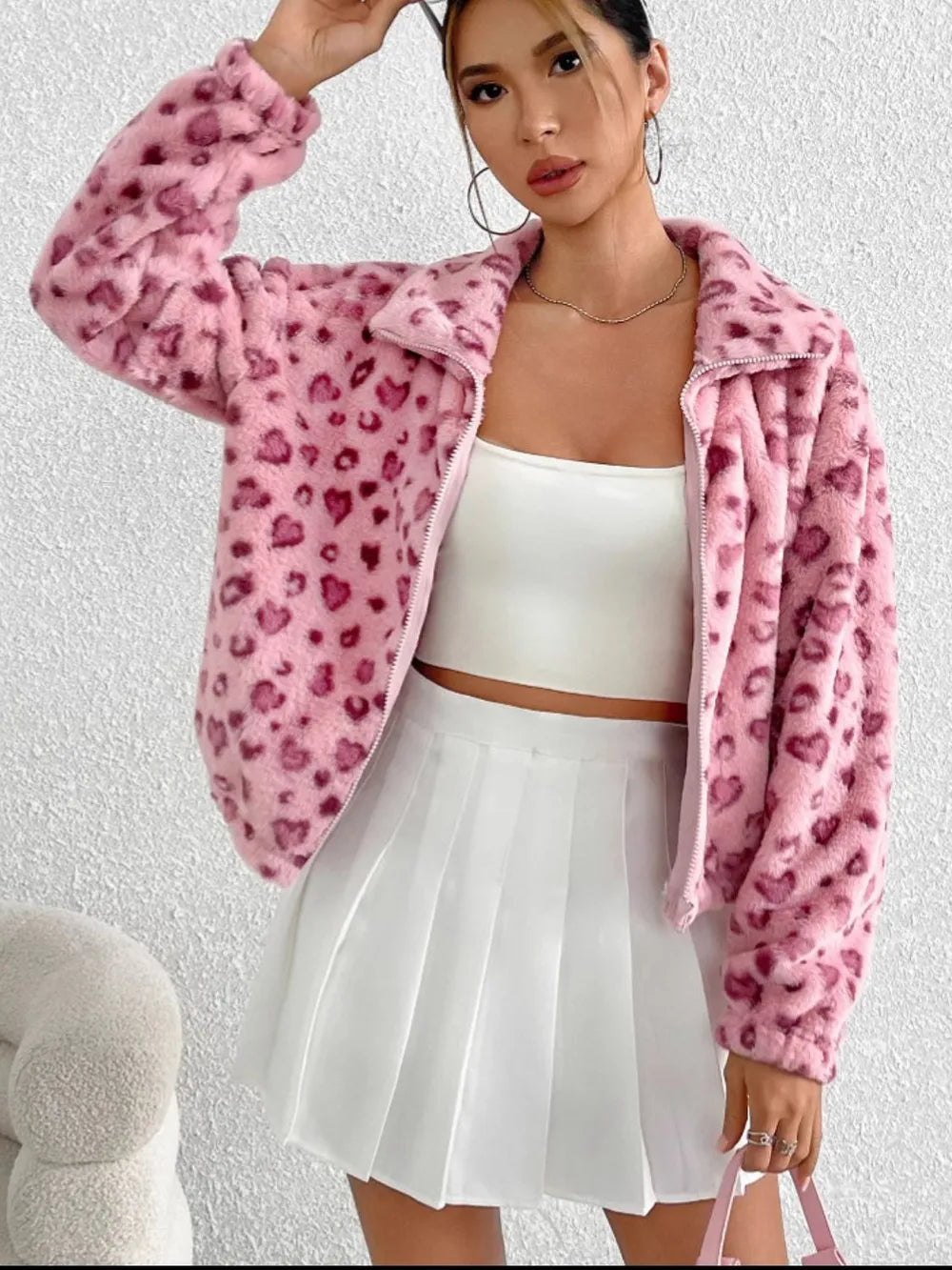 Leopard Zip Up Long Sleeve Furry Jacket New Era Fashion LLc