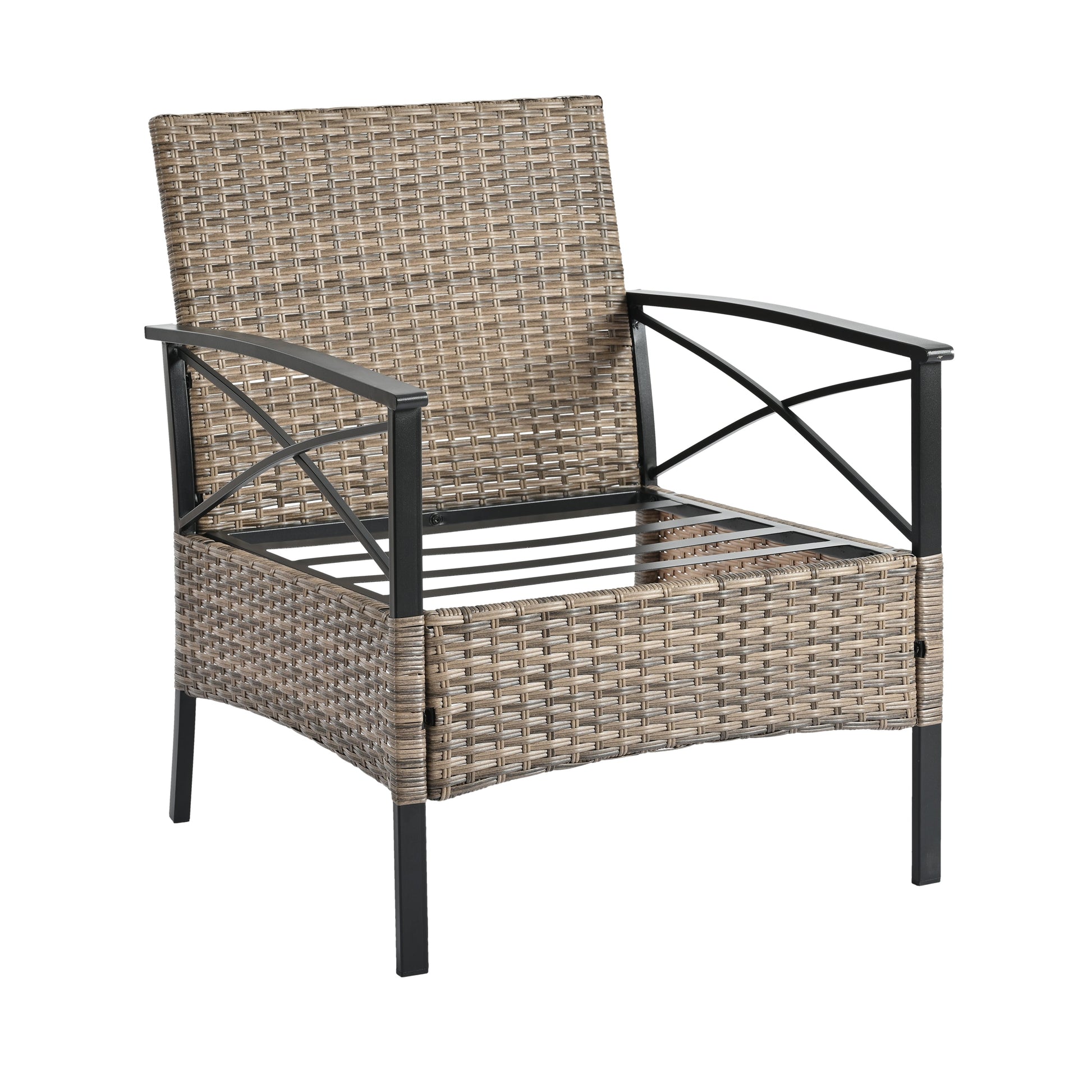 Patio Furniture, Outdoor Furniture, Seasonal PE Wicker Furniture, Four Set Wicker Furniture With Black Metal Table V.I.P Digital Presence