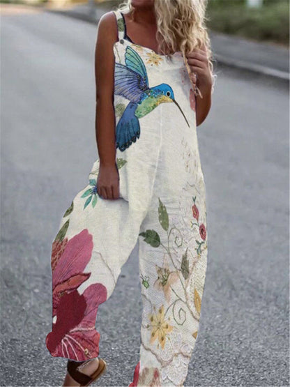 Women's Butterfly Print Overalls – Sleeveless Loose Fit Suspender Pants FitiqueFit