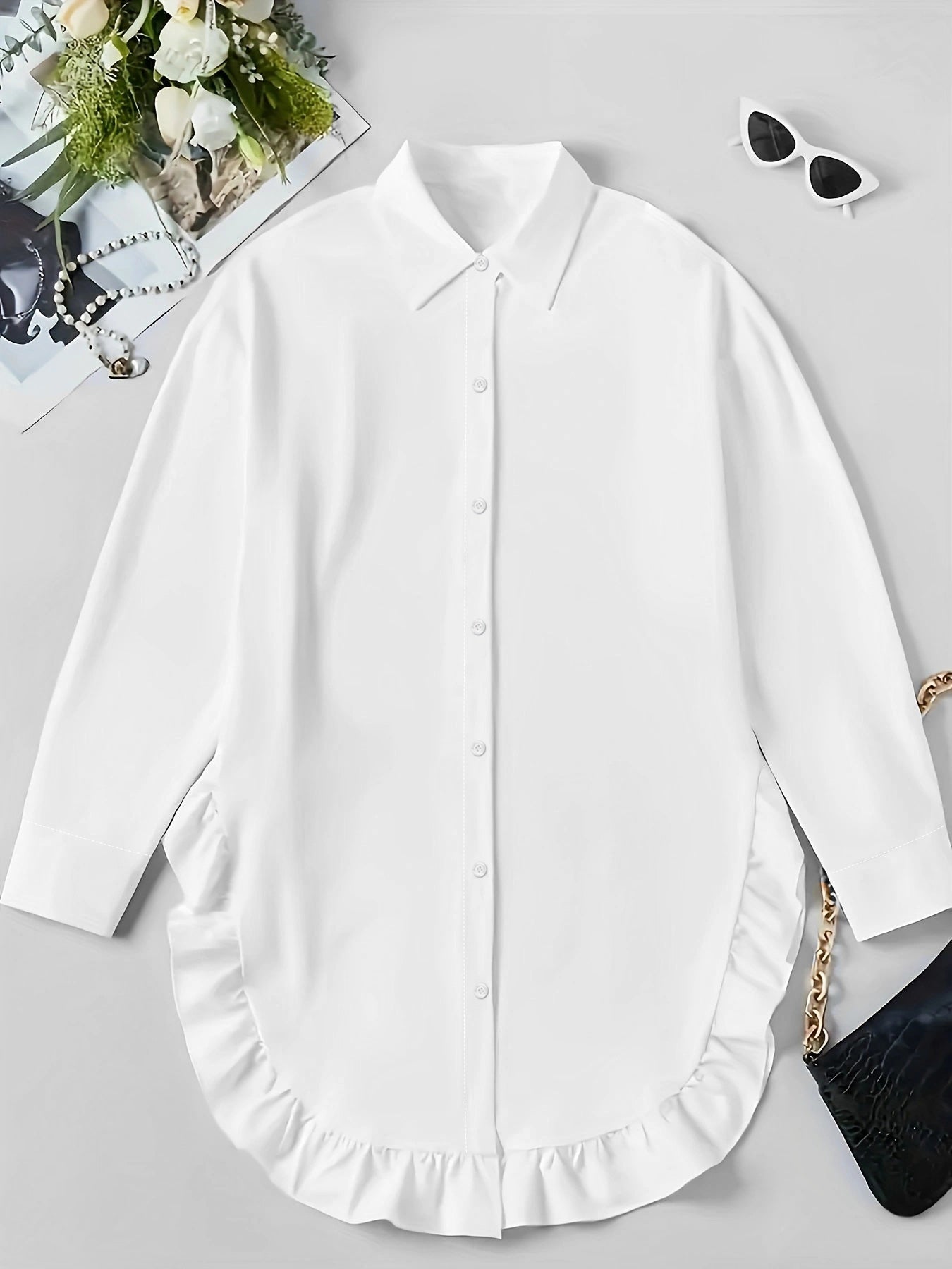 Hem Ruffled Casual Long Sleeve Shirt See size chart under “more details” The Fashion Celestial