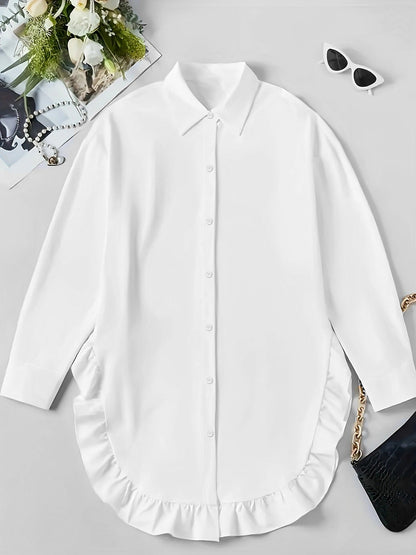Hem Ruffled Casual Long Sleeve Shirt See size chart under “more details” The Fashion Celestial