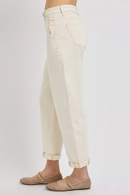 RISEN High Rise Relaxed Barrel Cuffed Jeans West2East Surf