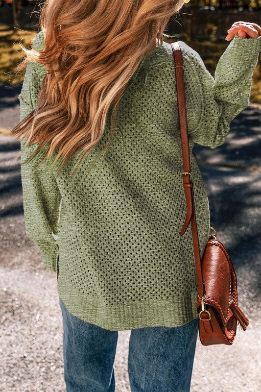 Solid Eyelet V-Neck Drop Shoulder Sweater Shop Style & More | Fresh Looks, Everyday Deals & Free Shipping