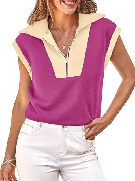 Fisoew Color‑Block Half‑Zip Polo Sweatshirt FitiqueFit