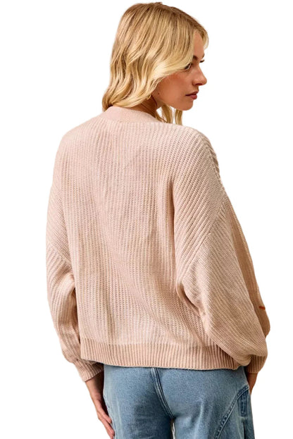 BiBi Two Tone Knit Cardigan with Leaf Patches West2East Surf