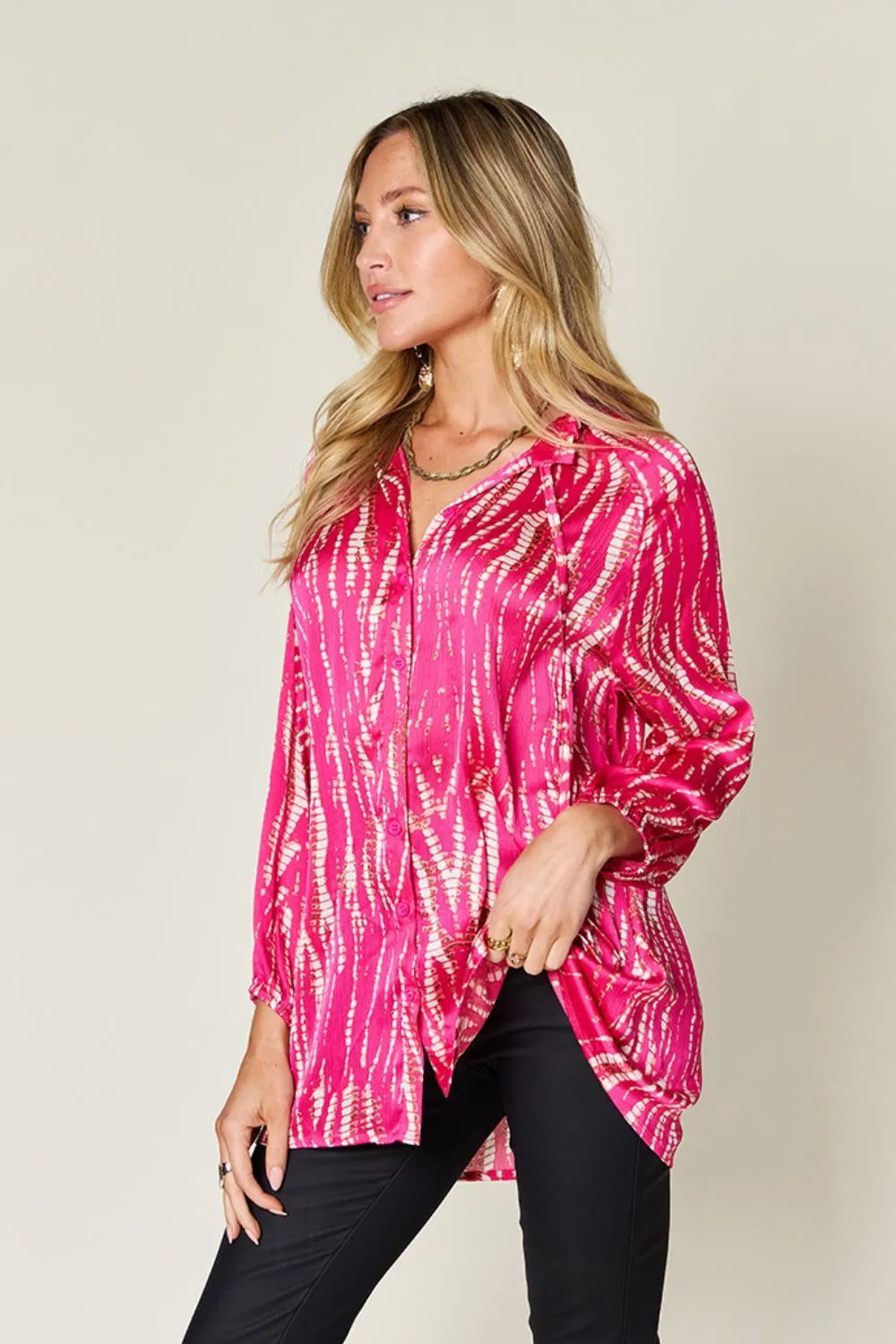 Double Take Full Size Printed Button Up Long Sleeve Shirt New Era Fashion LLc