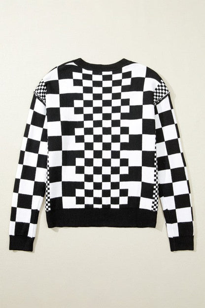 Checker Round Neck Drop Shoulder Sweater Shop Style & More | Fresh Looks, Everyday Deals & Free Shipping