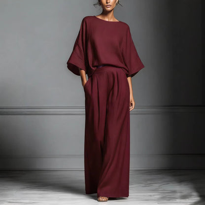 Women’s Flared-Sleeve Linen Suit Two Piece Set FitiqueFit