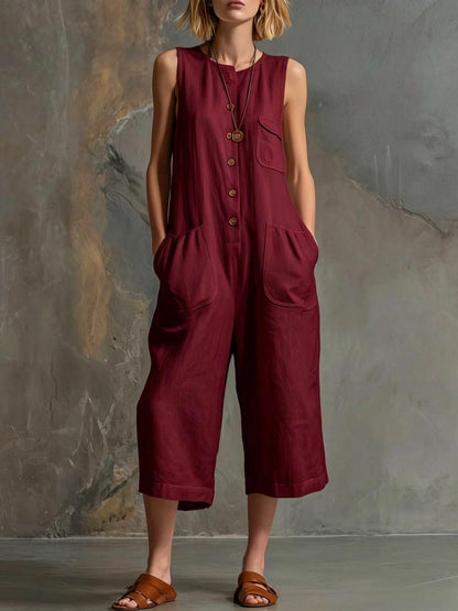 Women's Retro Sleeveless Wide-Leg Cropped Jumpsuit FitiqueFit