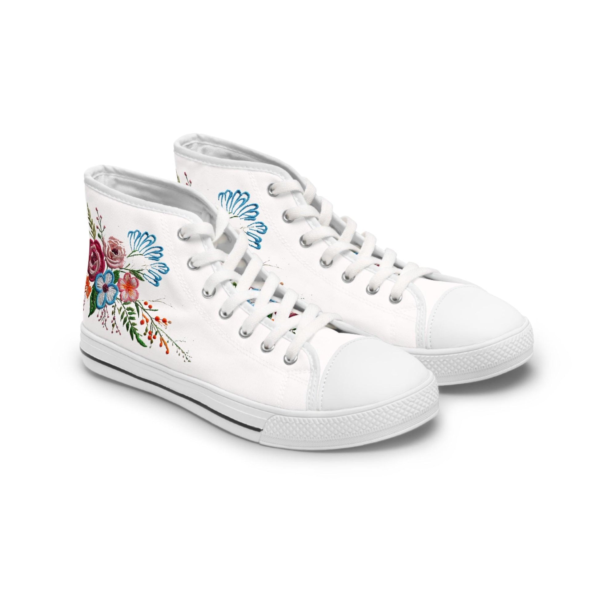 Womens White High Top Sneakers with Vibrant Wildflower Design Country in My Heart