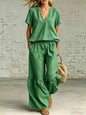 V-Neck Loose Short-Sleeve Top & Pants Set – 7 Colors, S–5XL FitiqueFit