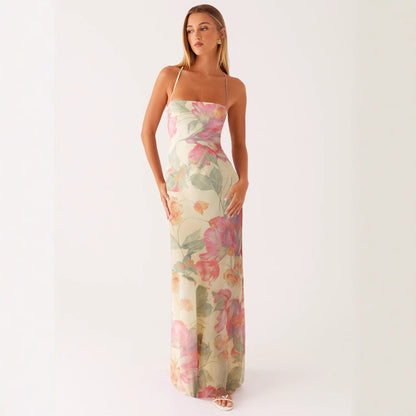 Printed Sleeveless Strap Bodycon Maxi Dress | High Waist FitiqueFit