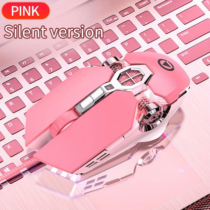Silvery Carved Wired Mouse for E-Sports Gaming, Silent and Sound Chicken-Eating Mouse Macro for Desktops and Laptops NovaCart