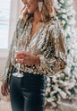 Sophisticated  V-Neck Long Sleeved Sequin Top Country in My Heart