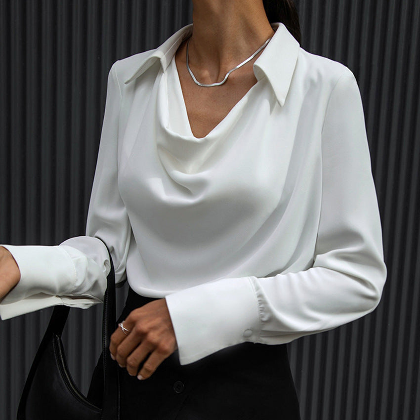 Women's Fashion Long Sleeve Irregular Collar Drape Shirt See size chart under “more details” The Fashion Celestial