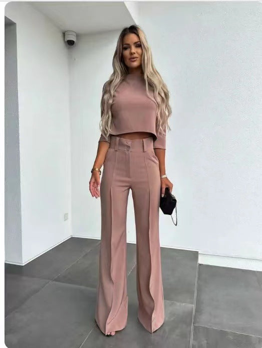 Women's Elegant Solid Color Half Sleeve Short Top FitiqueFit