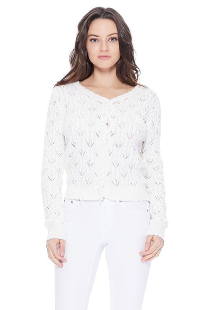Pointelle Patterned Button Down Sweater Cardigan Shop Style & More | Fresh Looks, Everyday Deals & Free Shipping