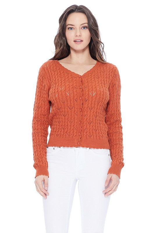 Pointelle Patterned Button Down Sweater Cardigan Shop Style & More | Fresh Looks, Everyday Deals & Free Shipping