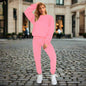 👚 Women's Solid Color Round Neck Pullover Sweatshirt & Pants Set FitiqueFit