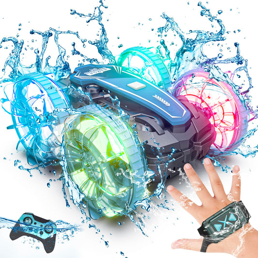 Tecnock Amphibious Remote Control Car Boat 4WD Gesture RC Car with Waterproof Remote Control RC Stunt Car with LED Lights Pool Toys for Kids Ages 8-12 Toys Gifts for Boys Girls New Era Fashion LLc