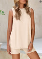Women's Tank Top & Elastic Shorts Set – Solid Color, Sleeveless, Summer 2-Piece FitiqueFit