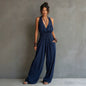 Women's V-Neck Halter Jumpsuit – Sleeveless Open Back Waist-Cinching FitiqueFit
